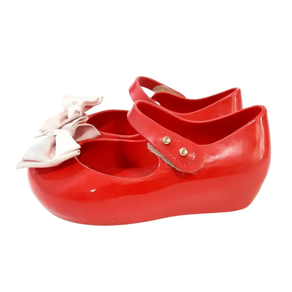 Mini Melissa UltraGel Bow Flats Cherry Red Mary Jane Dress Shoes Girls 7 Holiday